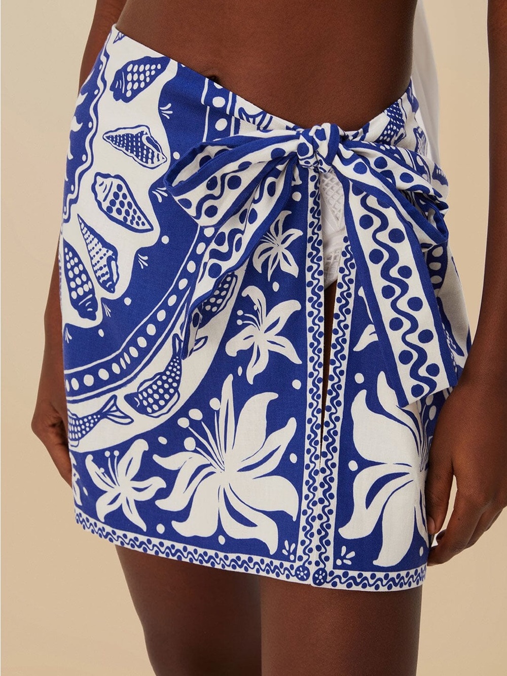 FARM Rio Blue & White Ocean Scarf Mini Skirt (NWT)